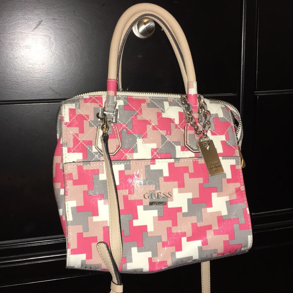 Salmon, Gray, & White Guess Purse